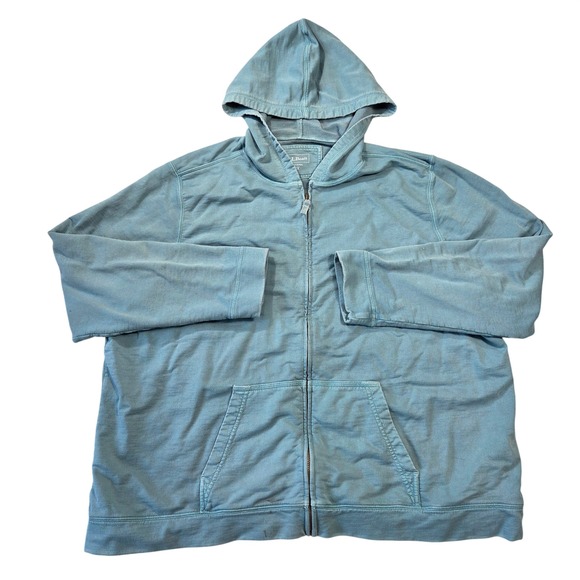 LL Bean Tops - LL Bean Womens 2X Full Zip Hoodie Teal Blue French Terry Cotton Blend Relaxed